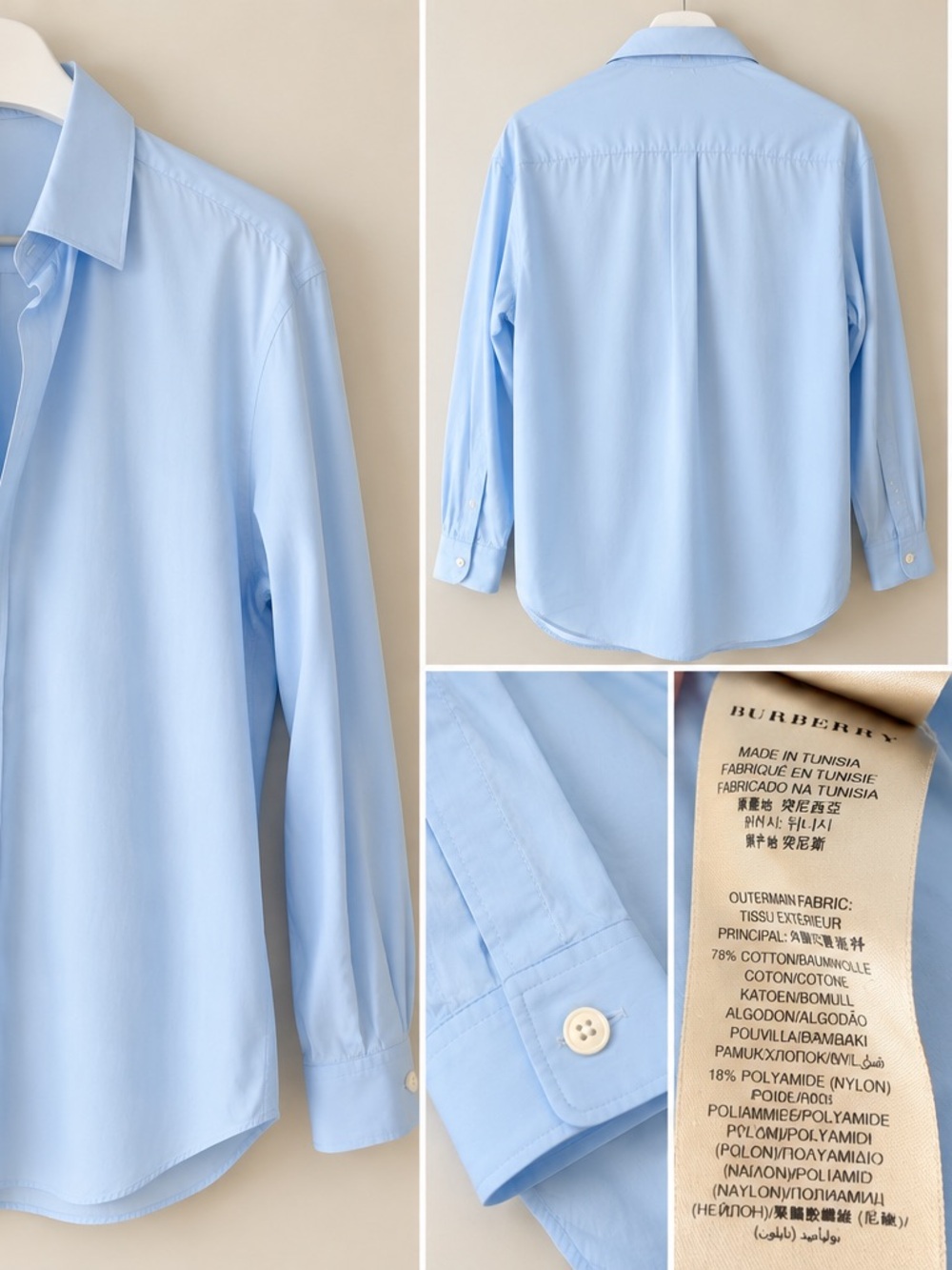 Burberry Men’s Light Blue Cotton Blend Dress Shirt